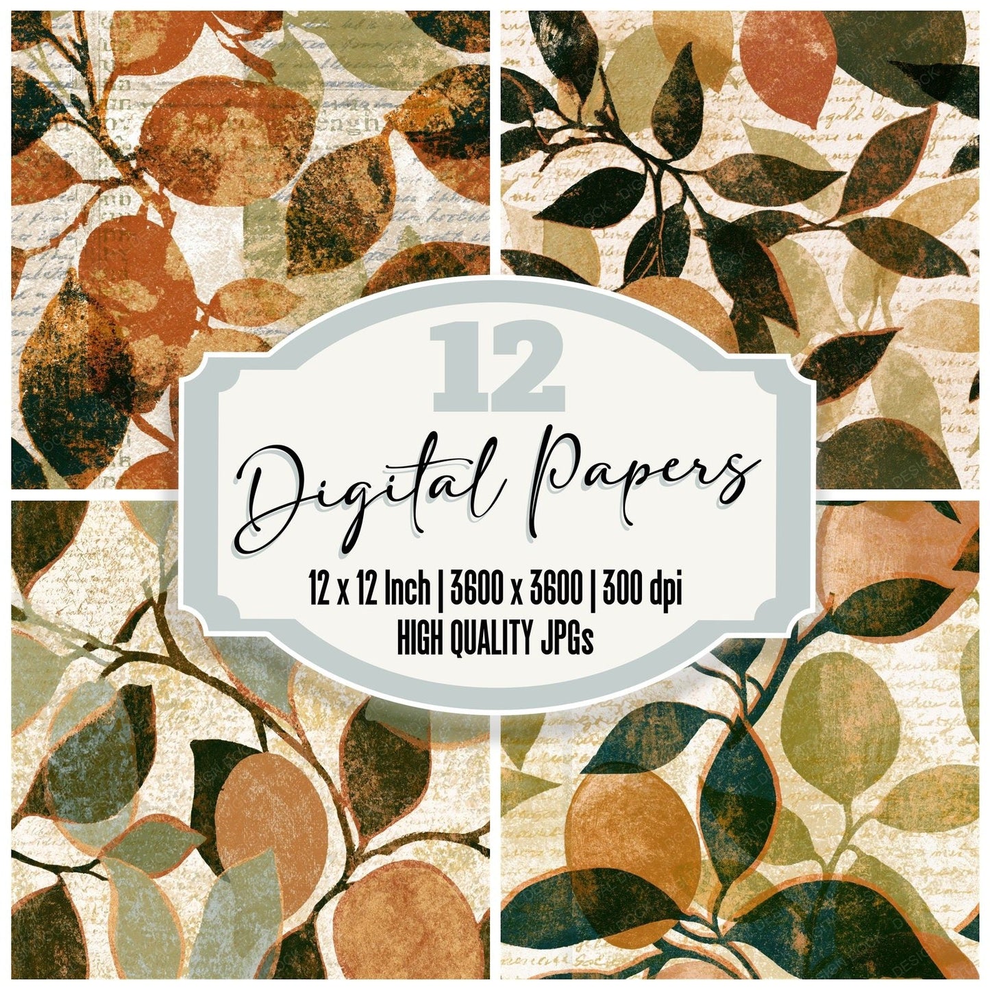 Risograph Mango Sepia Olive Seamless Digital Paper Pack (DDD015494)