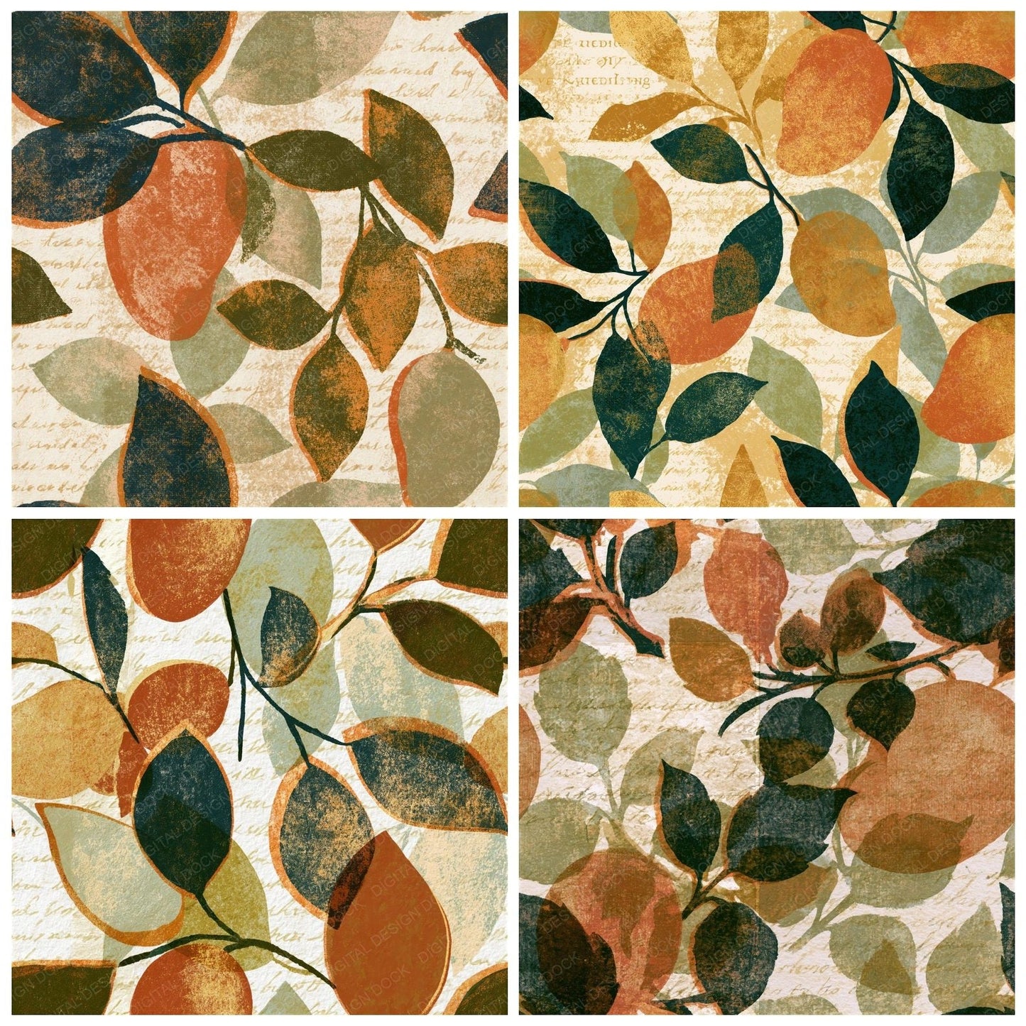 Risograph Mango Sepia Olive Seamless Digital Paper Pack (DDD015494)