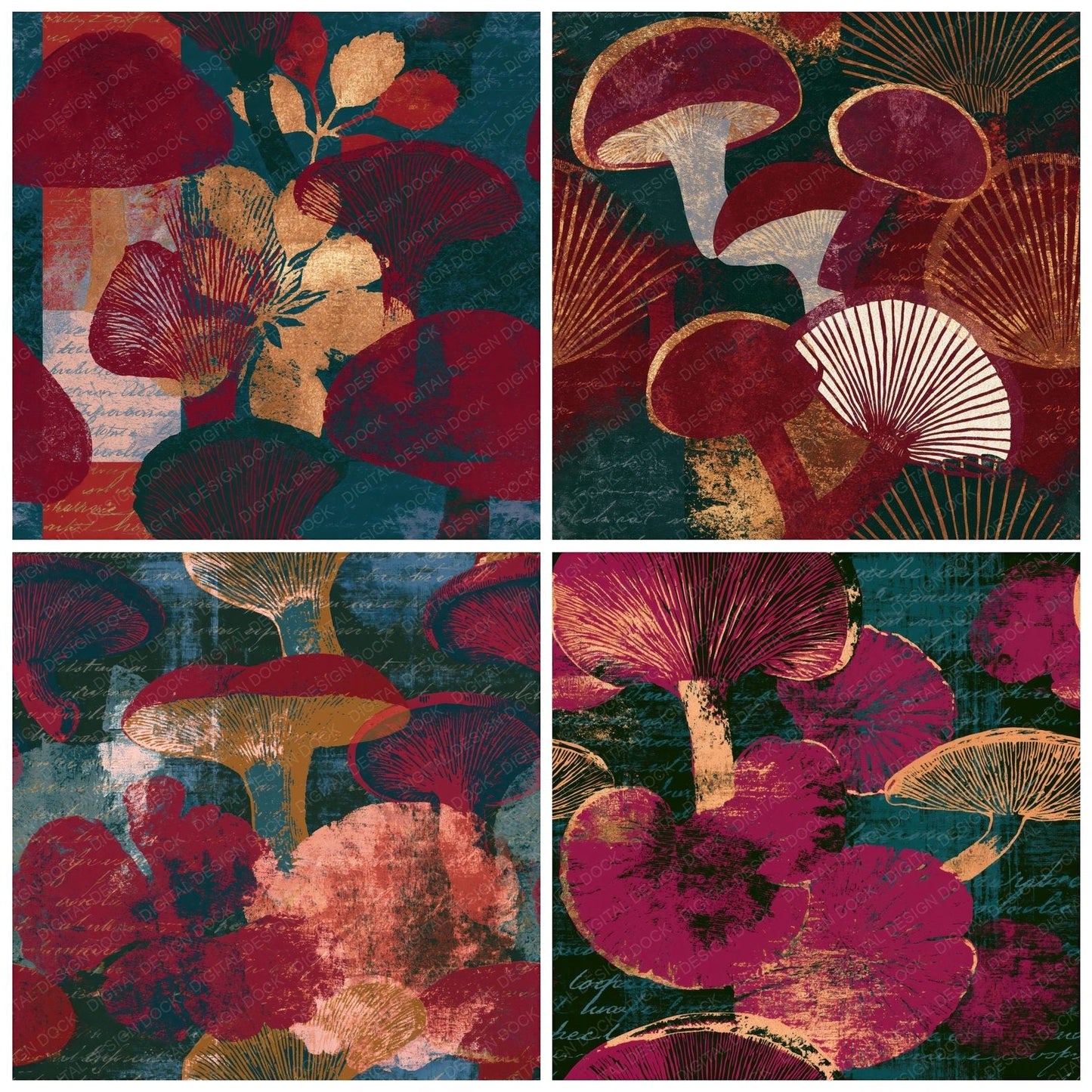 Screenprint Shiitake Burgundy Pine Seamless Digital Paper Pack (DDD015497)