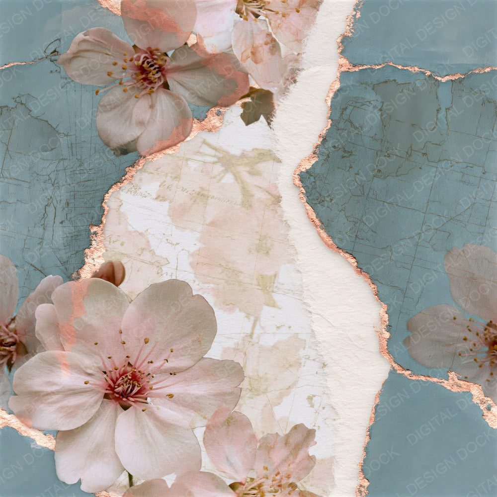 Torn Paper Cherry Blossoms Bone Seamless Digital Paper Pack (DDD015498)