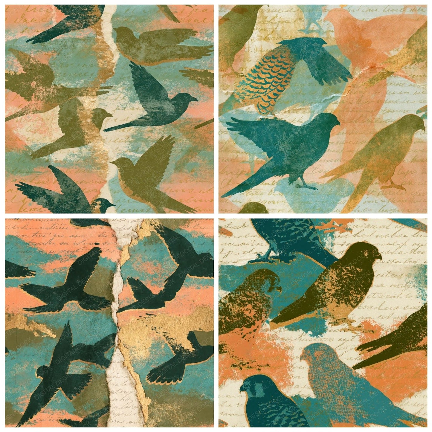 Torn Paper Kestrel Olive Peach Seamless Digital Paper Pack (DDD015500)