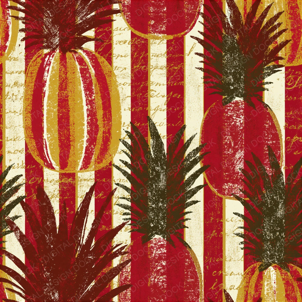 Woodcut Pineapple Candy Red Seamless Digital Paper Pack (DDD015504)