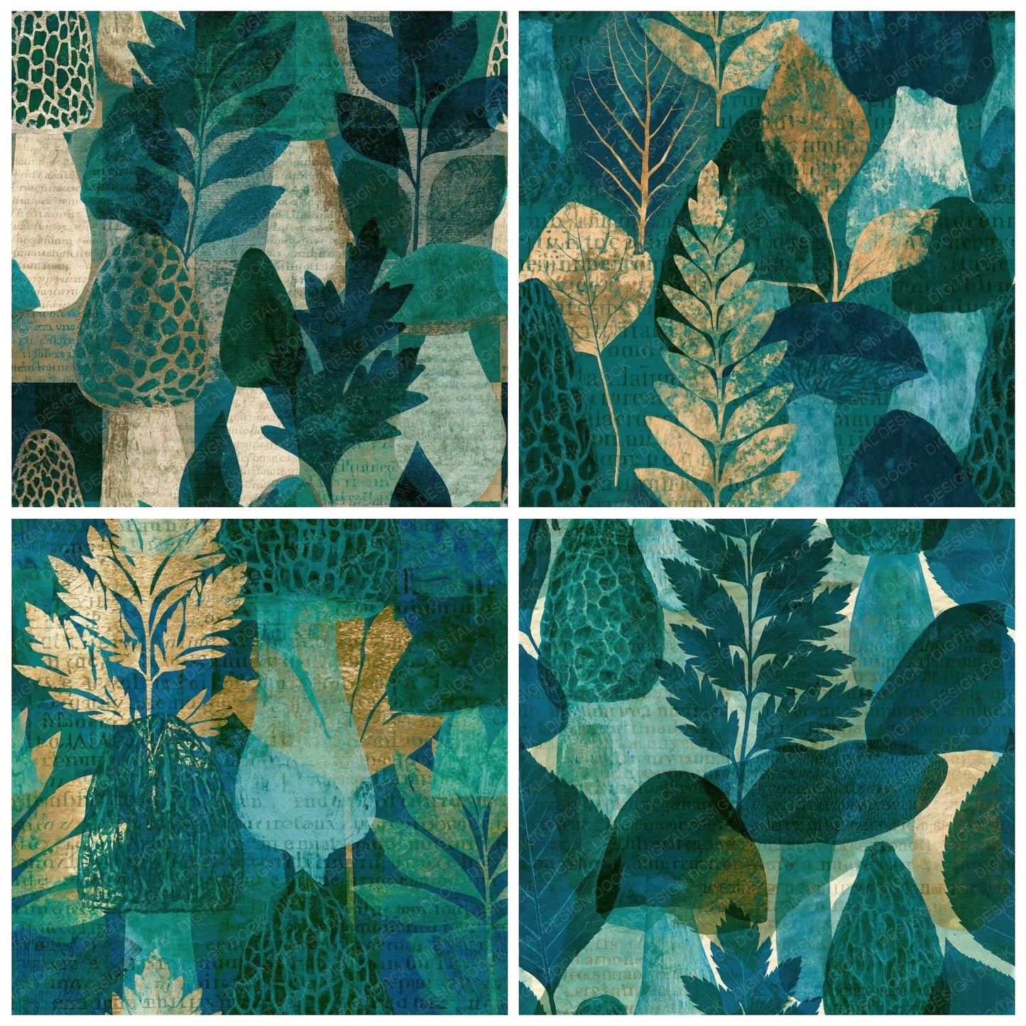 Blueprint Morels Jade Mint Seamless Digital Paper Pack (DDD015507)