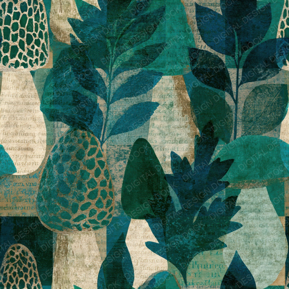 Blueprint Morels Jade Mint Seamless Digital Paper Pack (DDD015507)