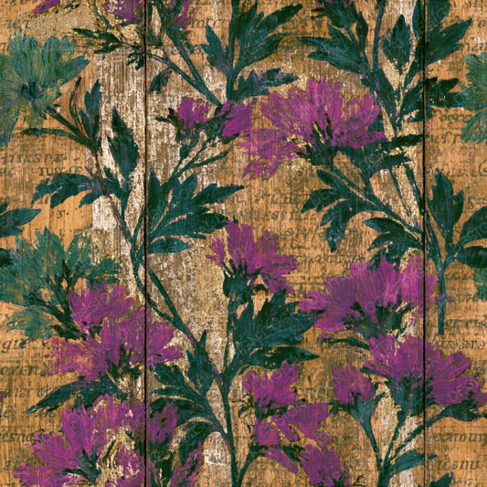Single Pyrography Wildflowers Magenta Green Seamless digital paper shown full size
