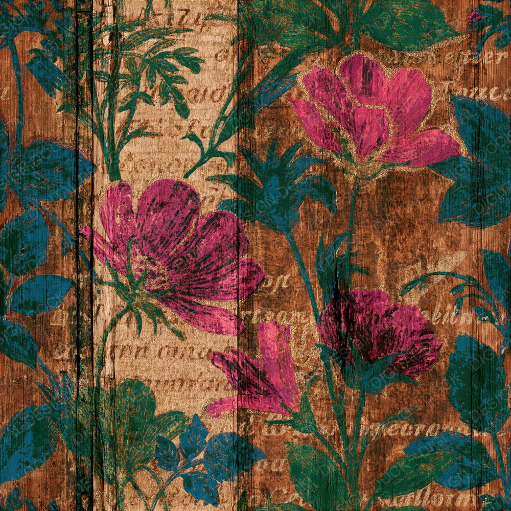 Another Pyrography Wildflowers Magenta Green Seamless digital paper shown full size