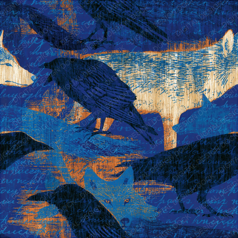 Pyrography Wolf Raven Navy Seamless Digital Paper Pack (DDD015515)