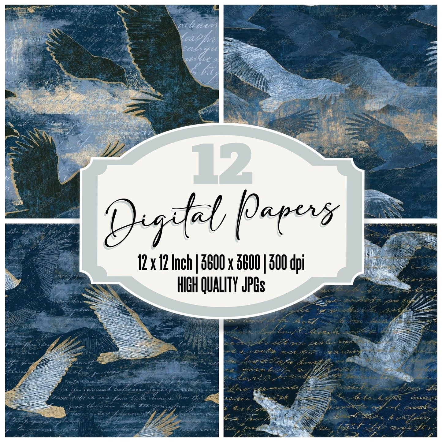 Scratchboard Vulture Ice Charcoal Seamless Digital Paper Pack (DDD015519)