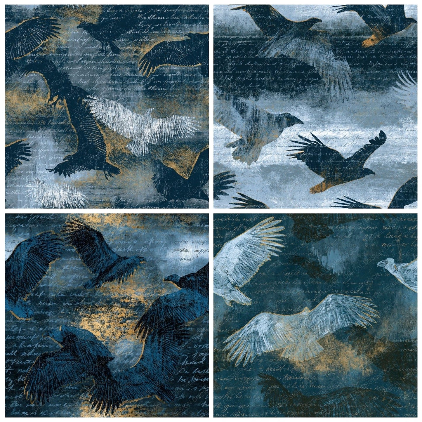 Scratchboard Vulture Ice Charcoal Seamless Digital Paper Pack (DDD015519)