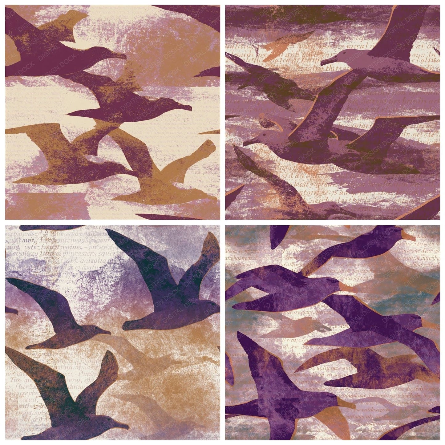 Screenprint Albatross Plum Bone Seamless Digital Paper Pack (DDD015520)
