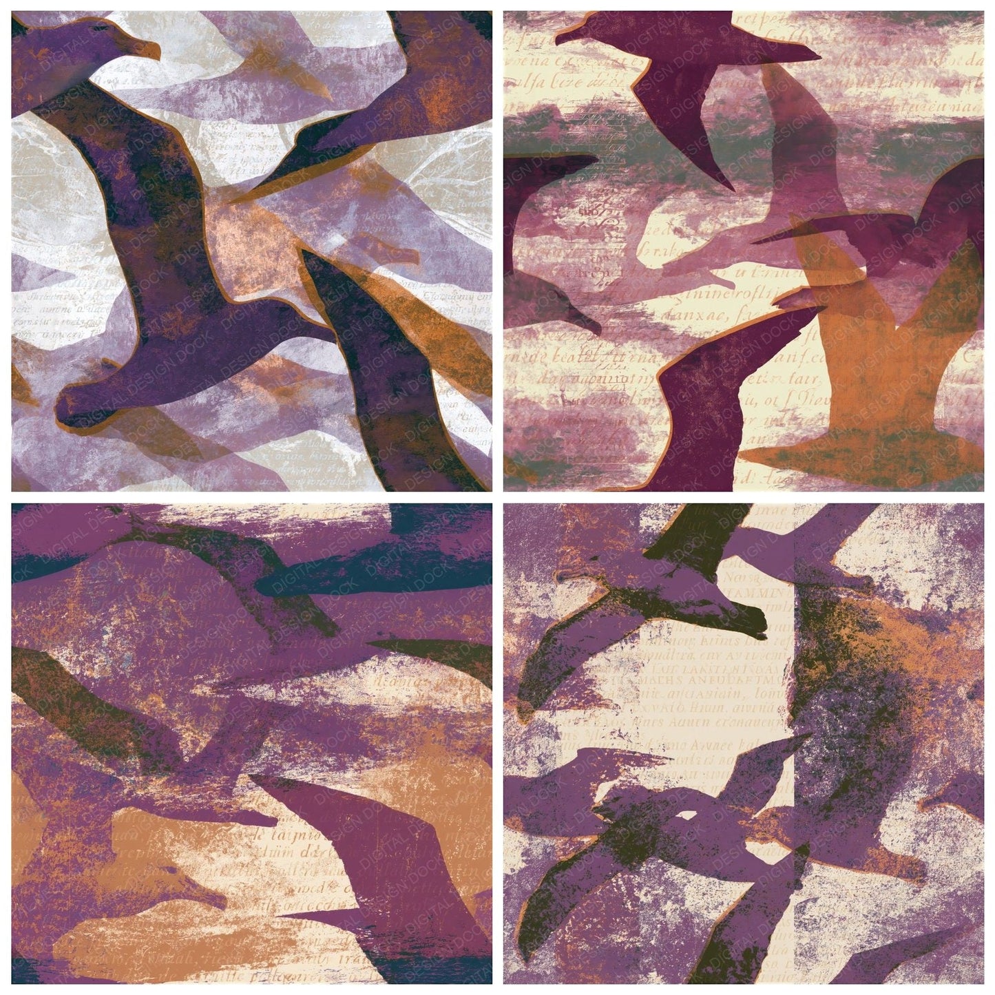 Screenprint Albatross Plum Bone Seamless Digital Paper Pack (DDD015520)