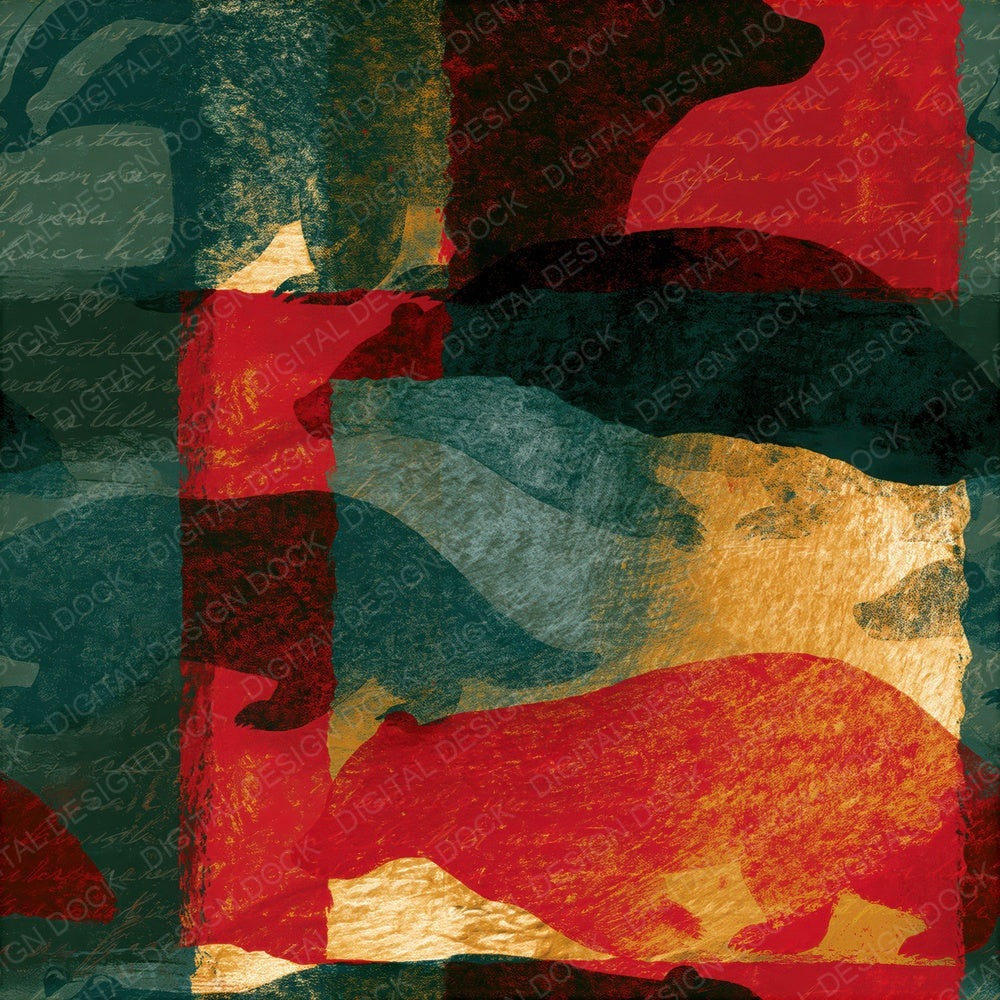 Single Woodblock Badger Pine Crimson Seamless digital paper shown full size