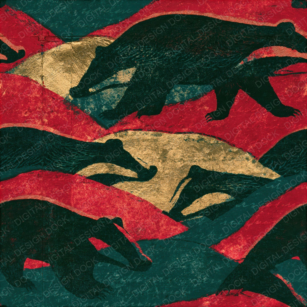 Another Woodblock Badger Pine Crimson Seamless digital paper shown full size