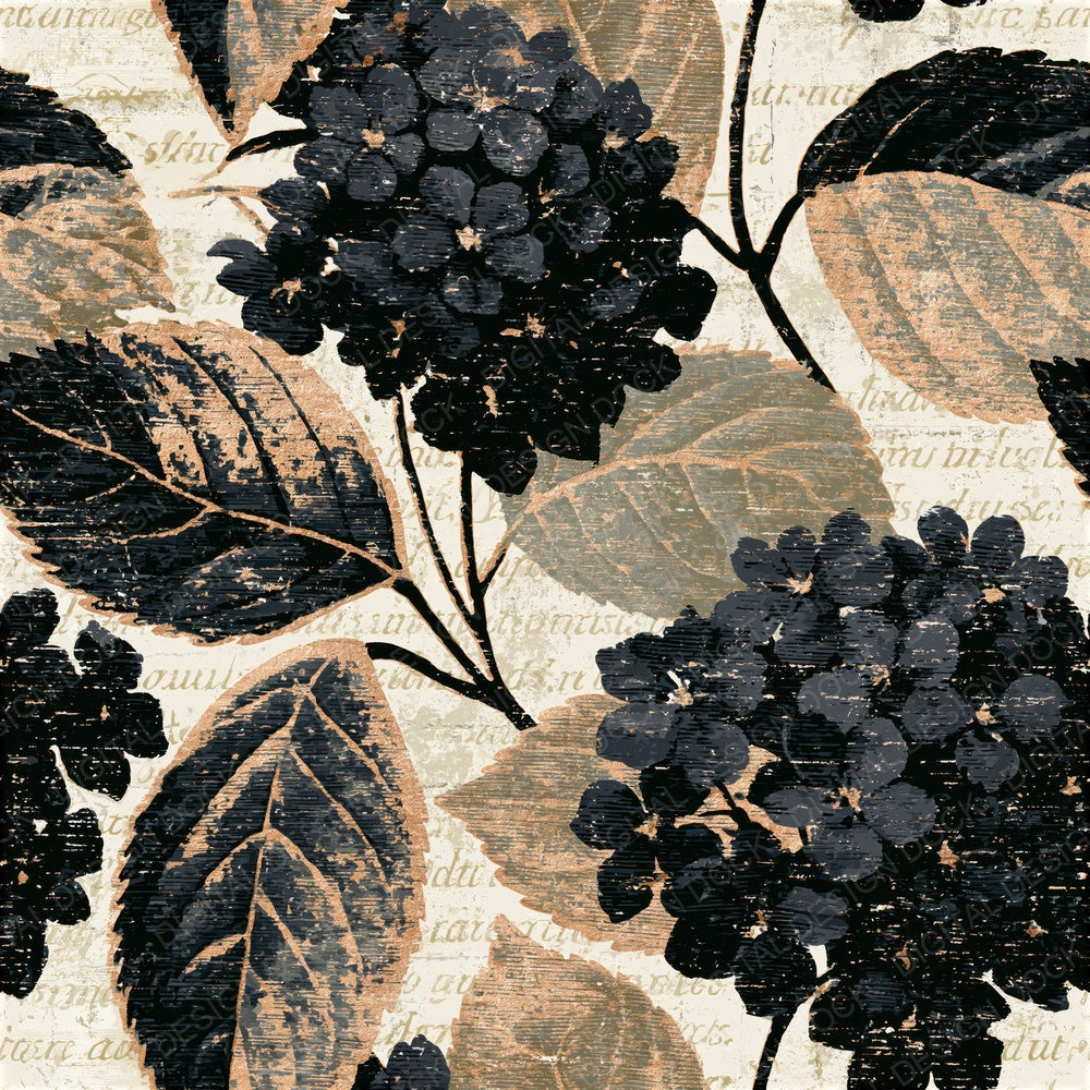 Woodcut Hydrangea Bone Seamless Digital Paper Pack (DDD015524)