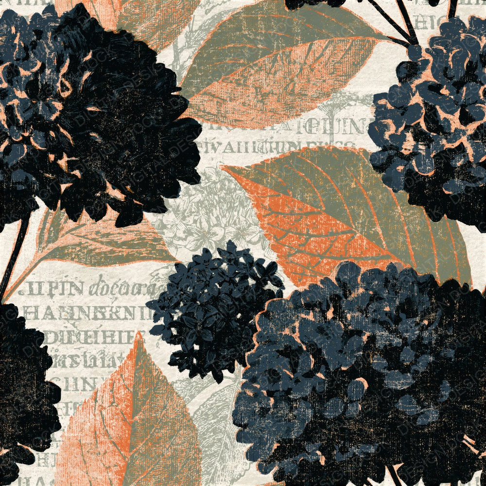 Woodcut Hydrangea Bone Seamless Digital Paper Pack (DDD015524)