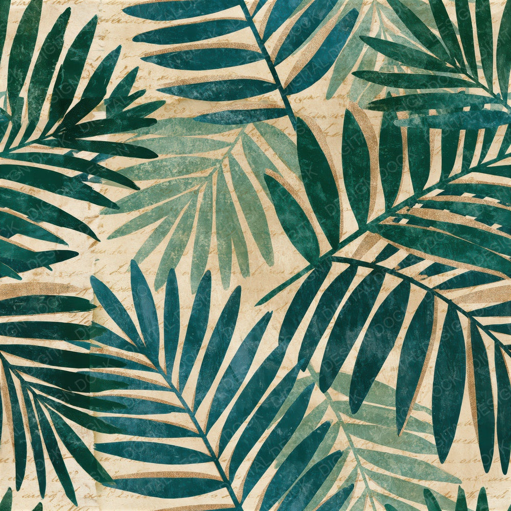 Blueprint Palm Fronds Emerald Seamless Digital Paper Pack (DDD015525)