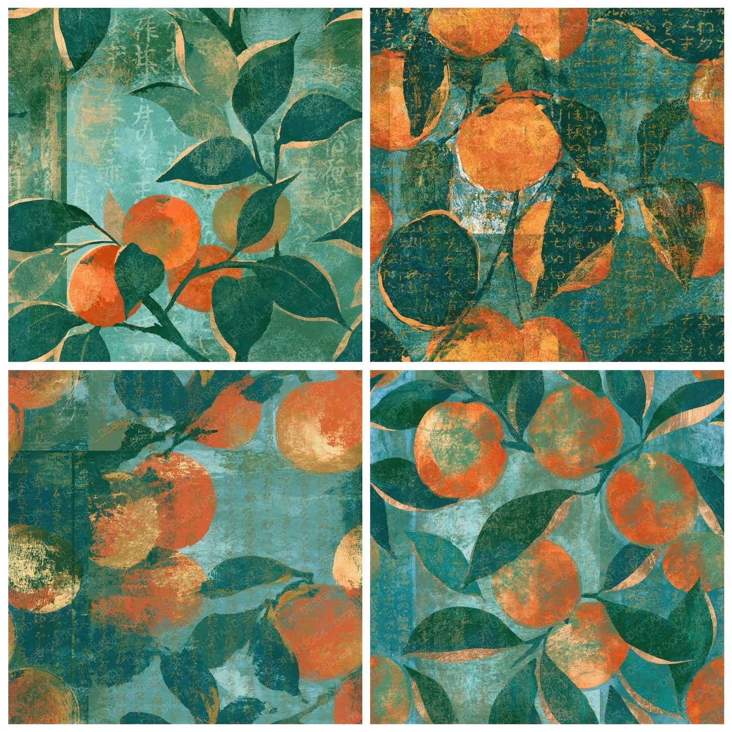 Monoprint Apricots Mint Jade Seamless Digital Paper Pack (DDD015531)
