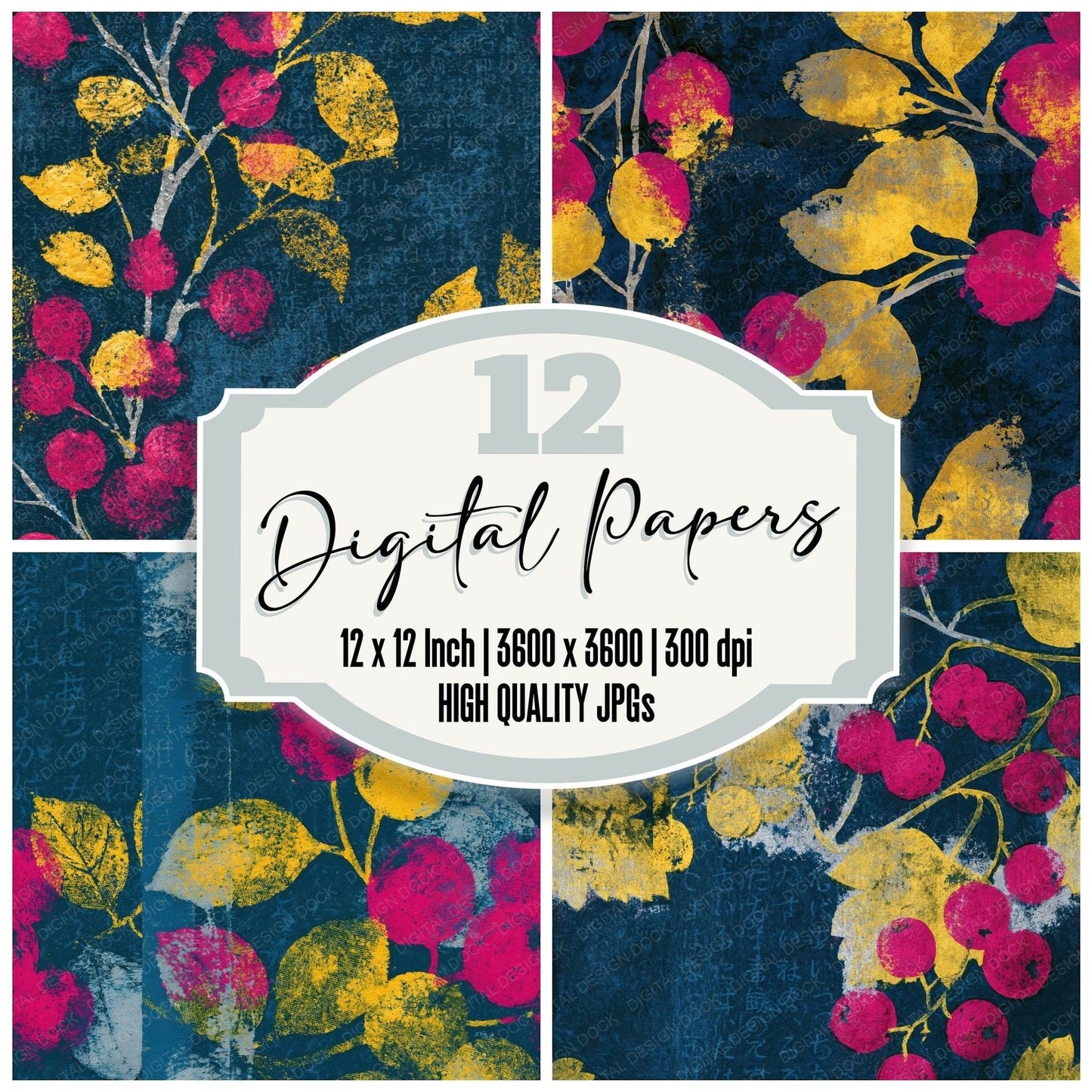 Monoprint Currants Hot Pink Navy Seamless Digital Paper Pack (DDD015532)