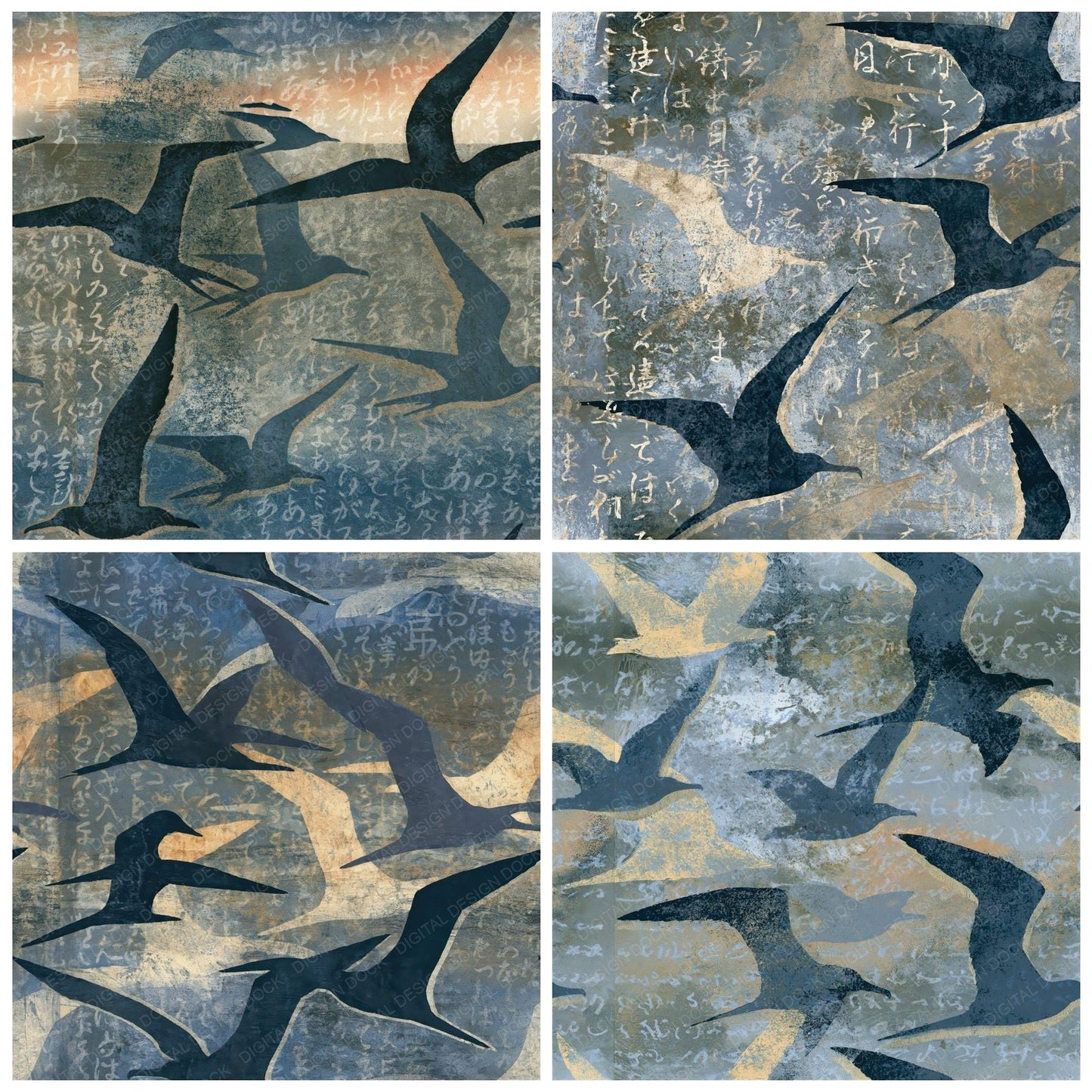 Monoprint Frigatebirds Slate Bone Seamless Digital Paper Pack (DDD015533)
