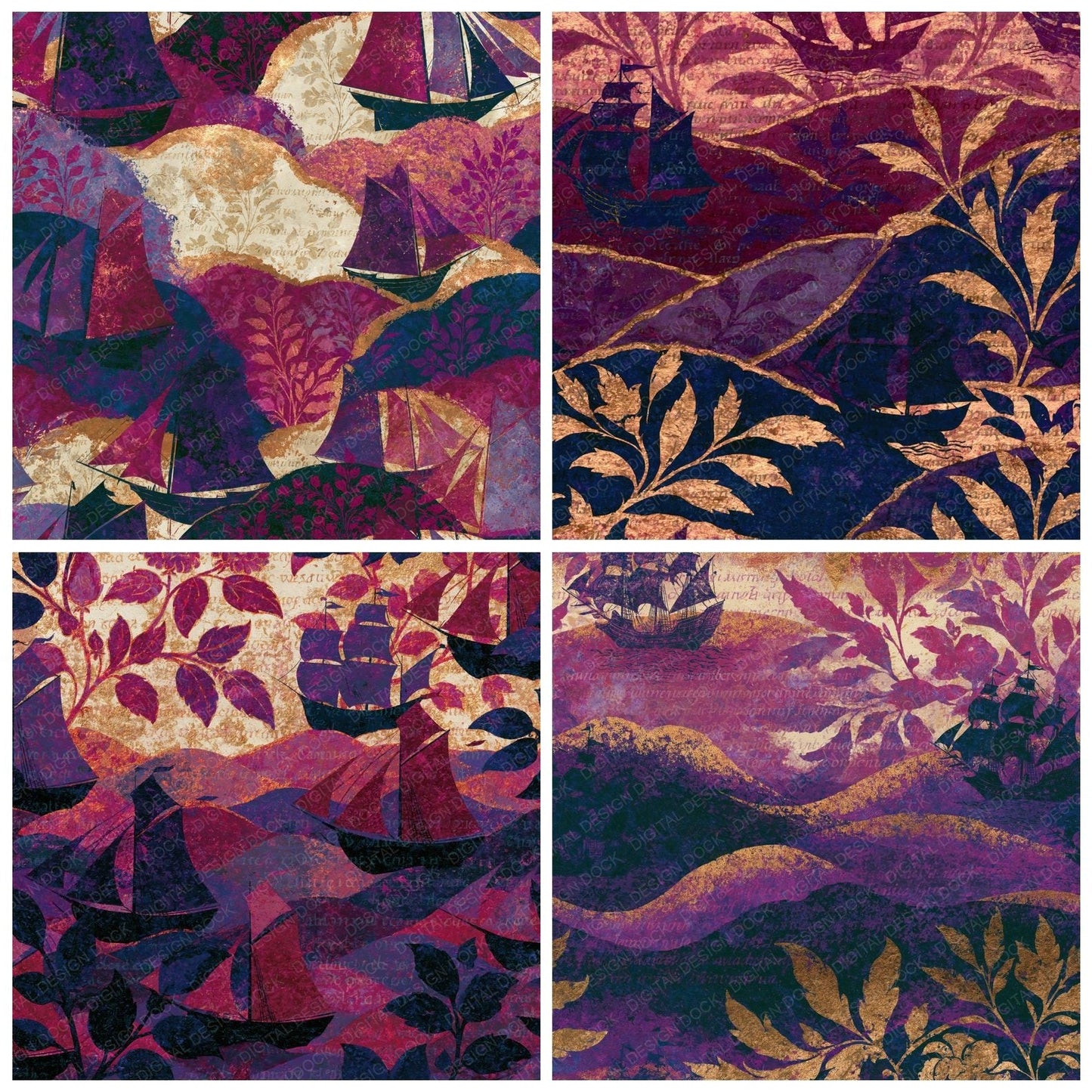 Mughal Pirate Ships Raspberry Plum Digital Paper Pack (DDD015536)