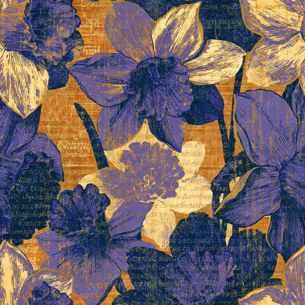 Pyrography Daffodil Lavender Purple Seamless Digital Paper Pack (DDD015537)