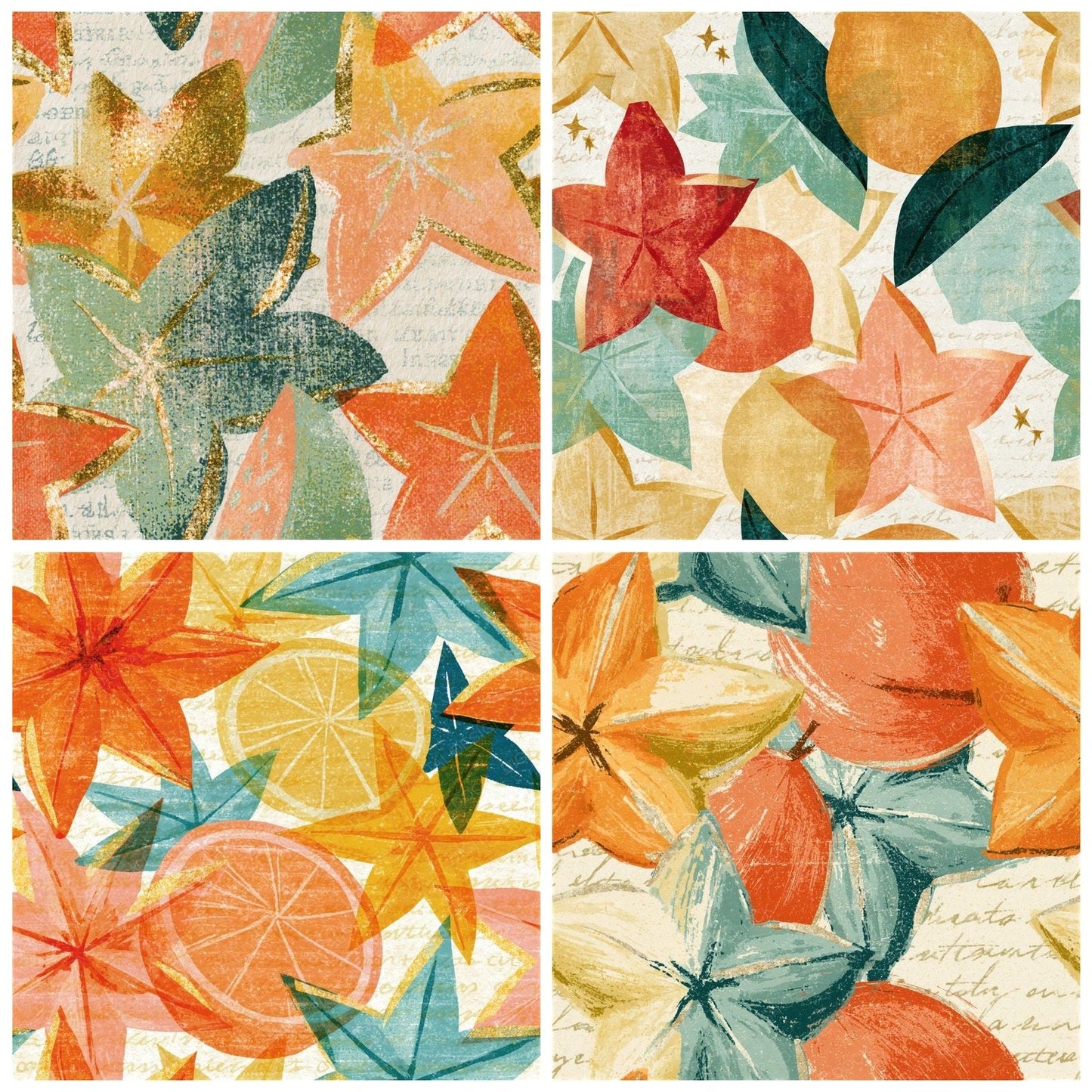 Risograph Star Fruit Peach Mint Seamless Digital Paper Pack (DDD015539)