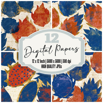 Screenprint Dragon Fruit Cobalt Terracotta Seamless Digital Paper Pack (DDD015540)