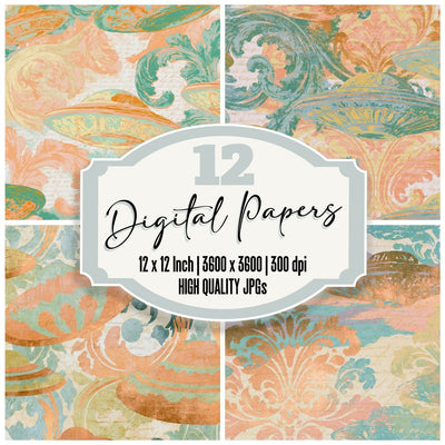 Baroque Flying Saucers Peach Mint Digital Paper Pack (DDD015546)