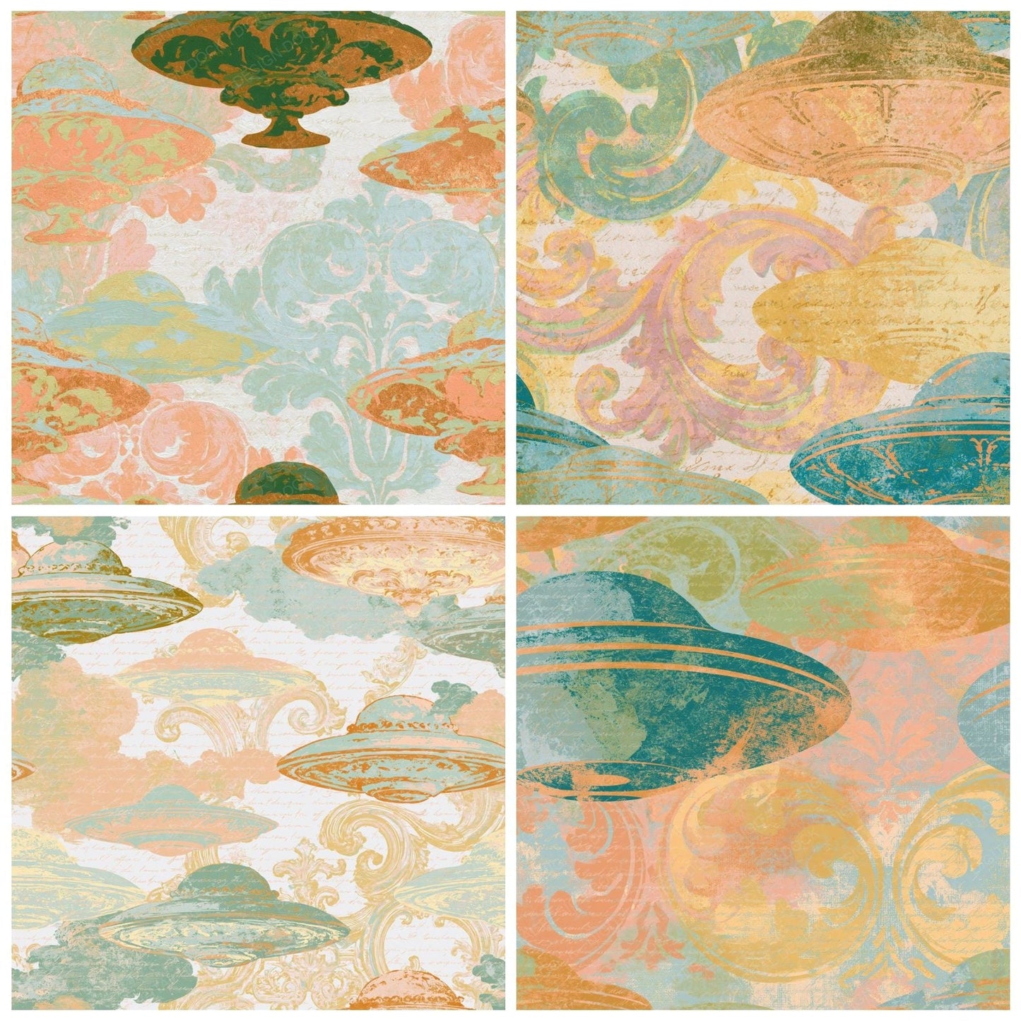 Baroque Flying Saucers Peach Mint Digital Paper Pack (DDD015546)