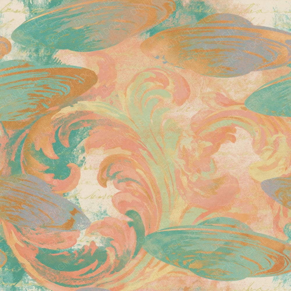 Baroque Flying Saucers Peach Mint Digital Paper Pack (DDD015546)