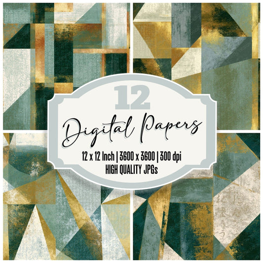 Cubist Sage Ivory Abstract Seamless Digital Paper Pack (DDD015549)