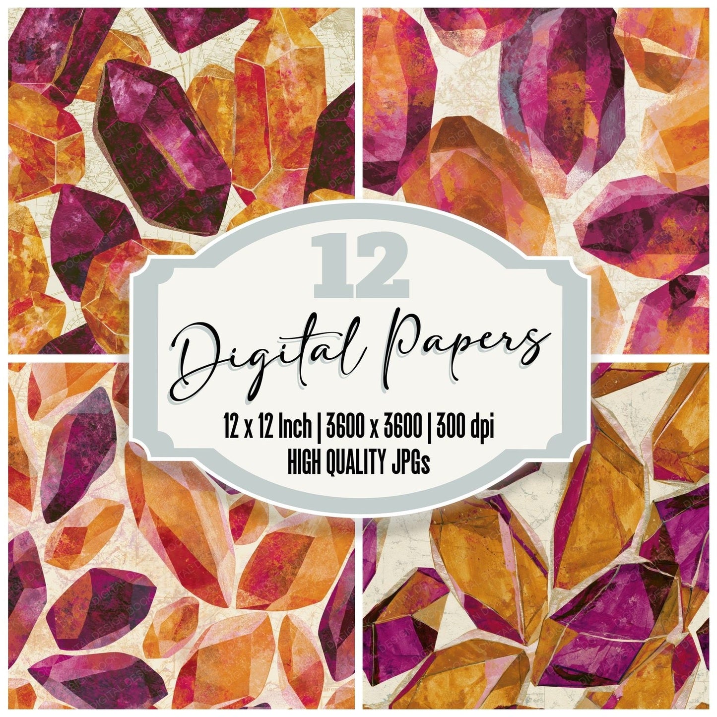 Gouache Ice Crystals Amber Magenta Digital Paper Pack (DDD015553)