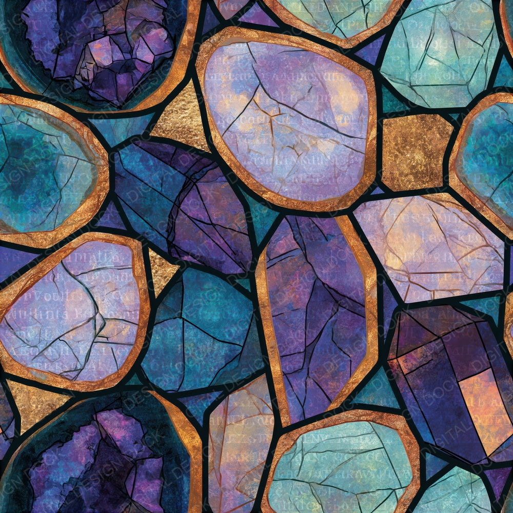 Stained Glass Minerals Lilac Mint Seamless Digital Paper Pack (DDD015561)