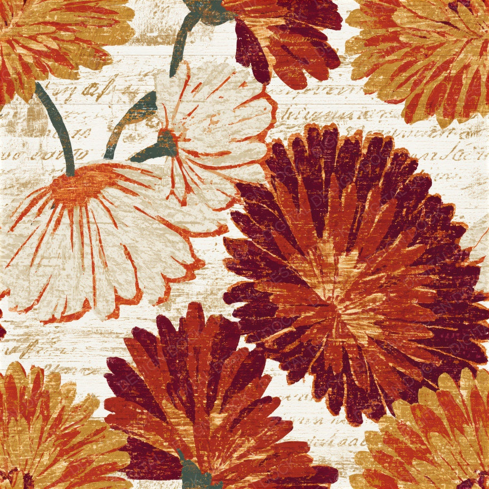 Woodcut Daisy Rust Goldenrod Seamless Digital Paper Pack (DDD015563)