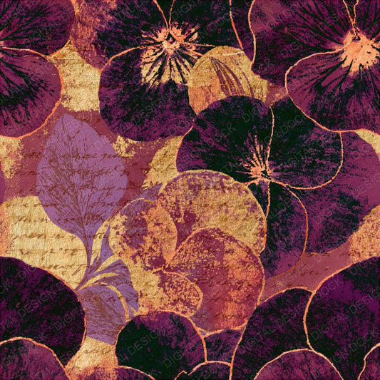 Single Blueprint Pansies Burgundy Pine Seamless digital paper shown full size