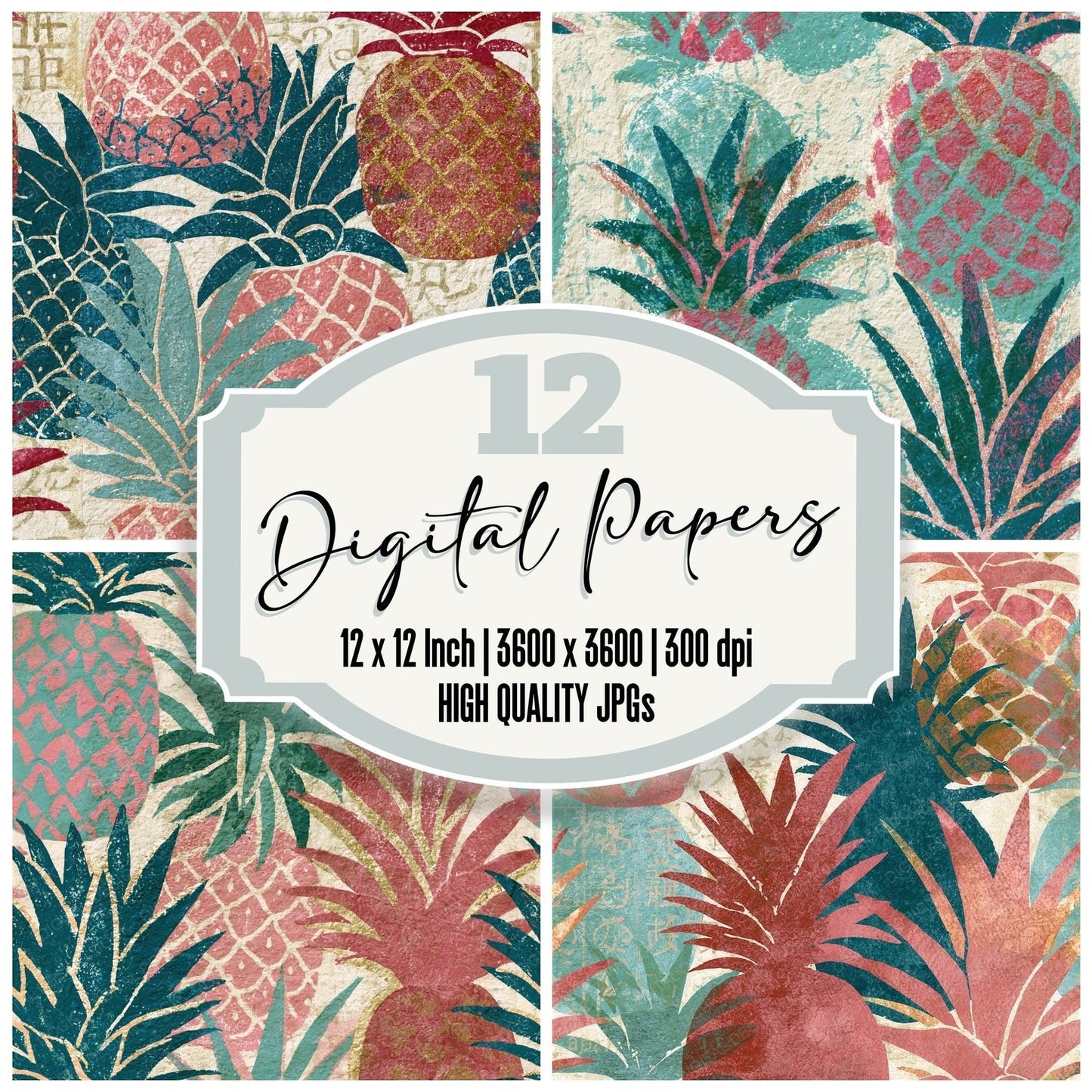 Lithograph Pineapple Seafoam Pink Seamless Digital Paper Pack (DDD015567)