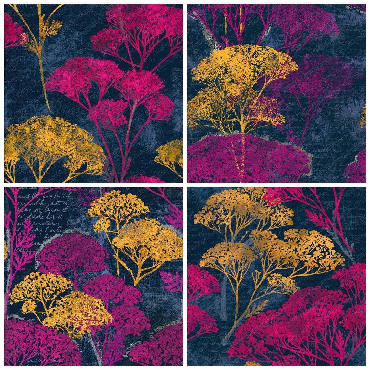 Scratchboard Yarrow Pink Yellow Seamless Digital Paper Pack (DDD015575)