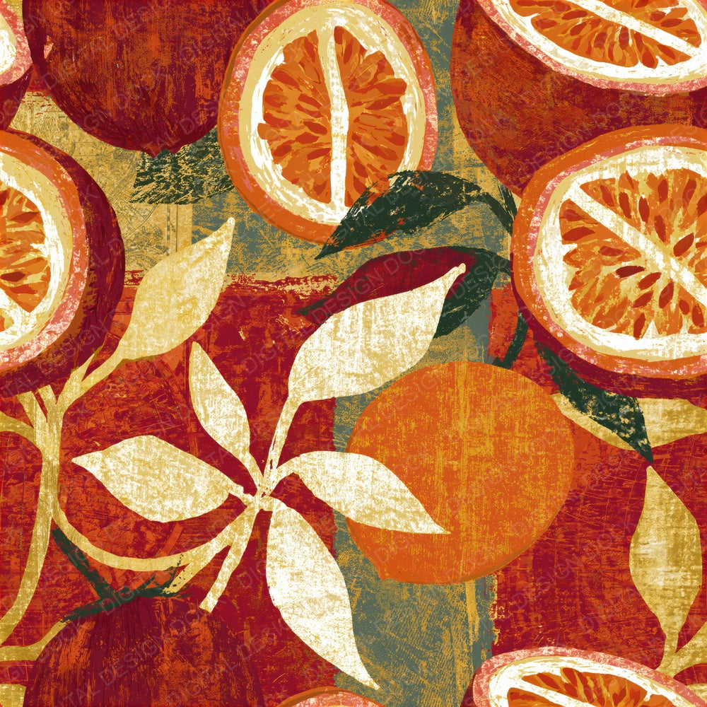 Woodcut Passion Fruit Rust Gold Seamless Digital Paper Pack (DDD015583)