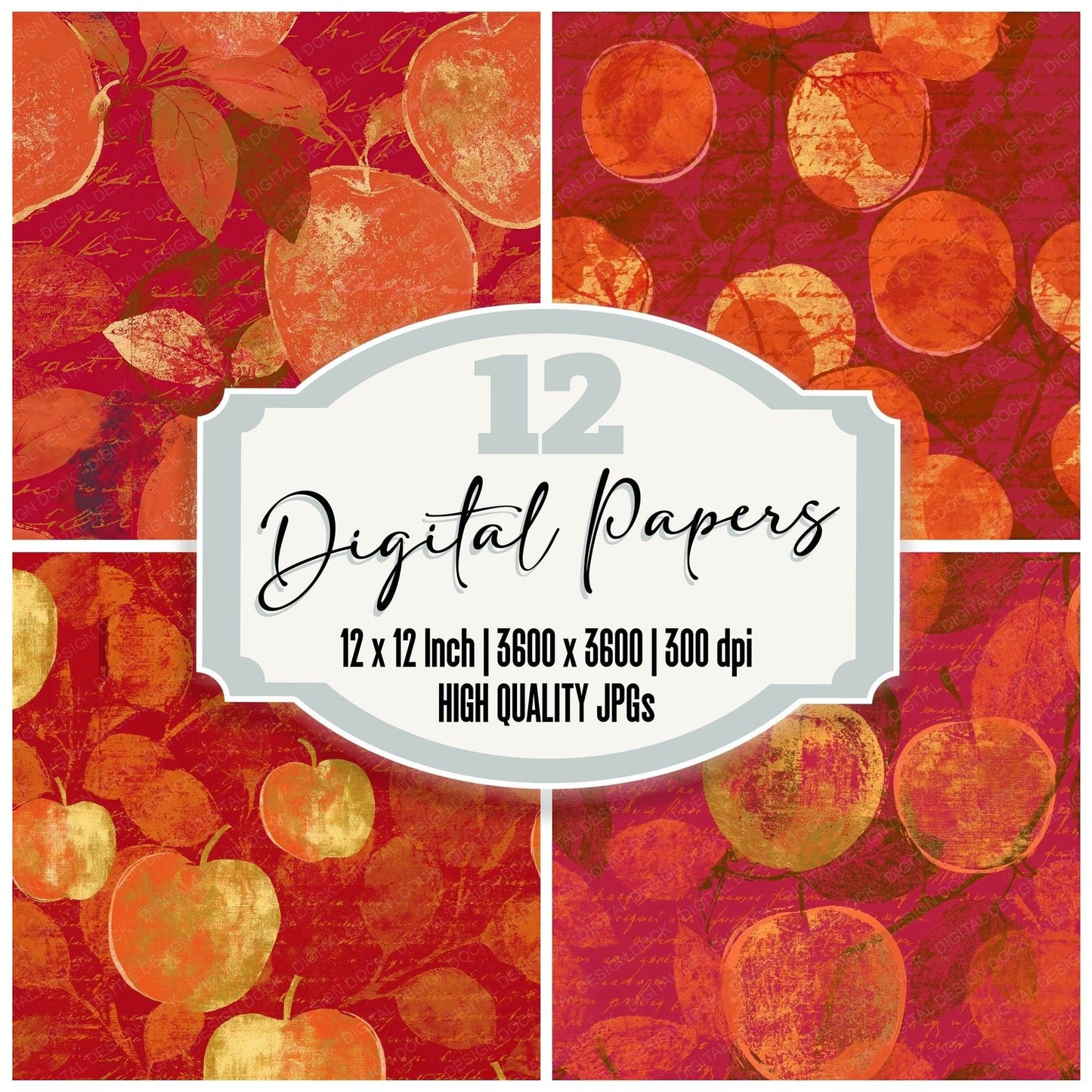 Layered Apples Gold Persimmon Seamless Digital Paper Pack (DDD015585)