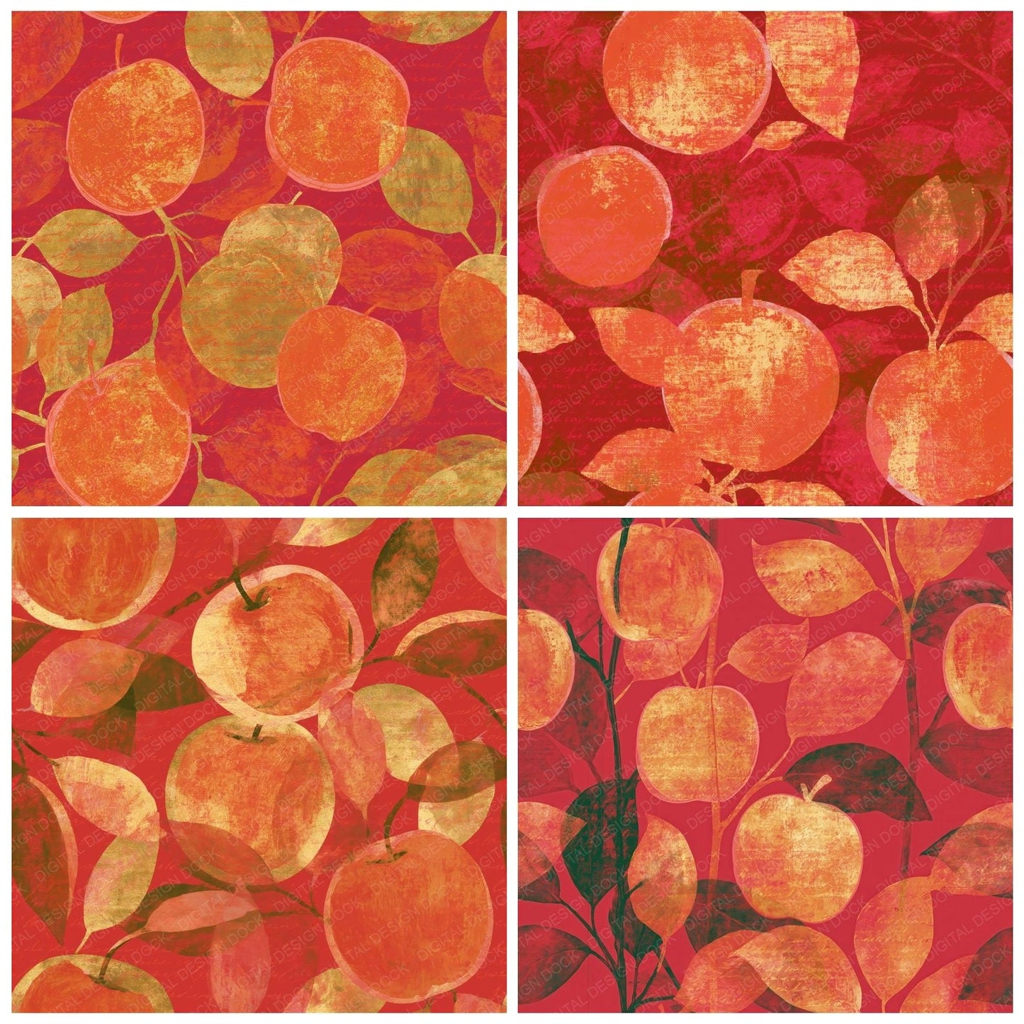 Layered Apples Gold Persimmon Seamless Digital Paper Pack (DDD015585)
