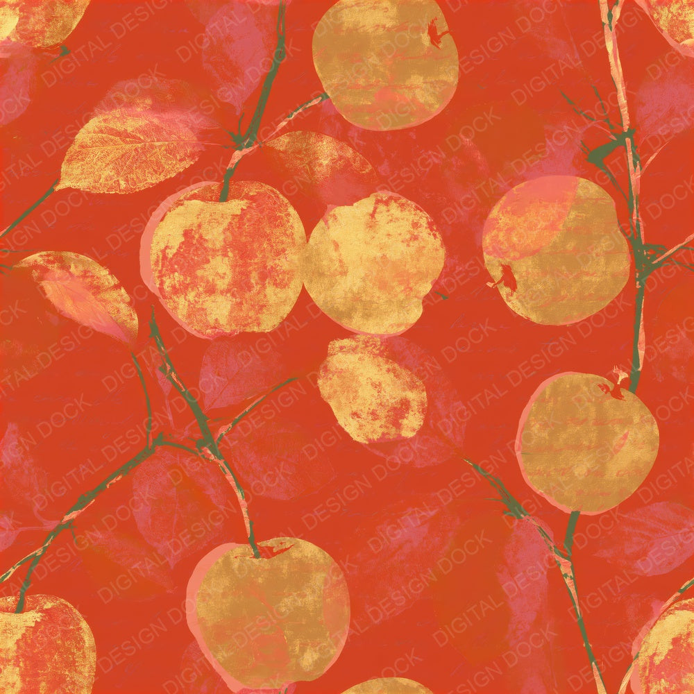 Layered Apples Gold Persimmon Seamless Digital Paper Pack (DDD015585)