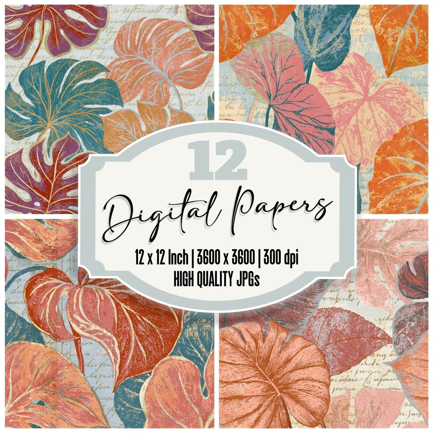 Naturalist Philodendron Apricot Rose Seamless Digital Paper Pack (DDD015592)