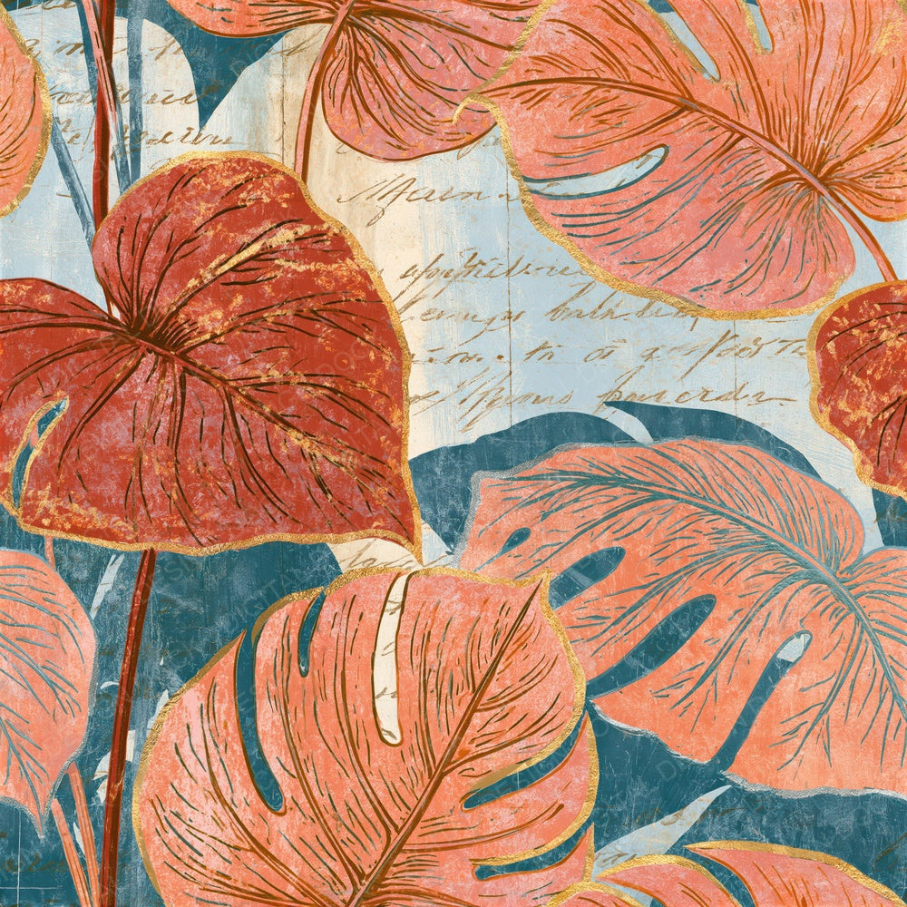 Naturalist Philodendron Apricot Rose Seamless Digital Paper Pack (DDD015592)