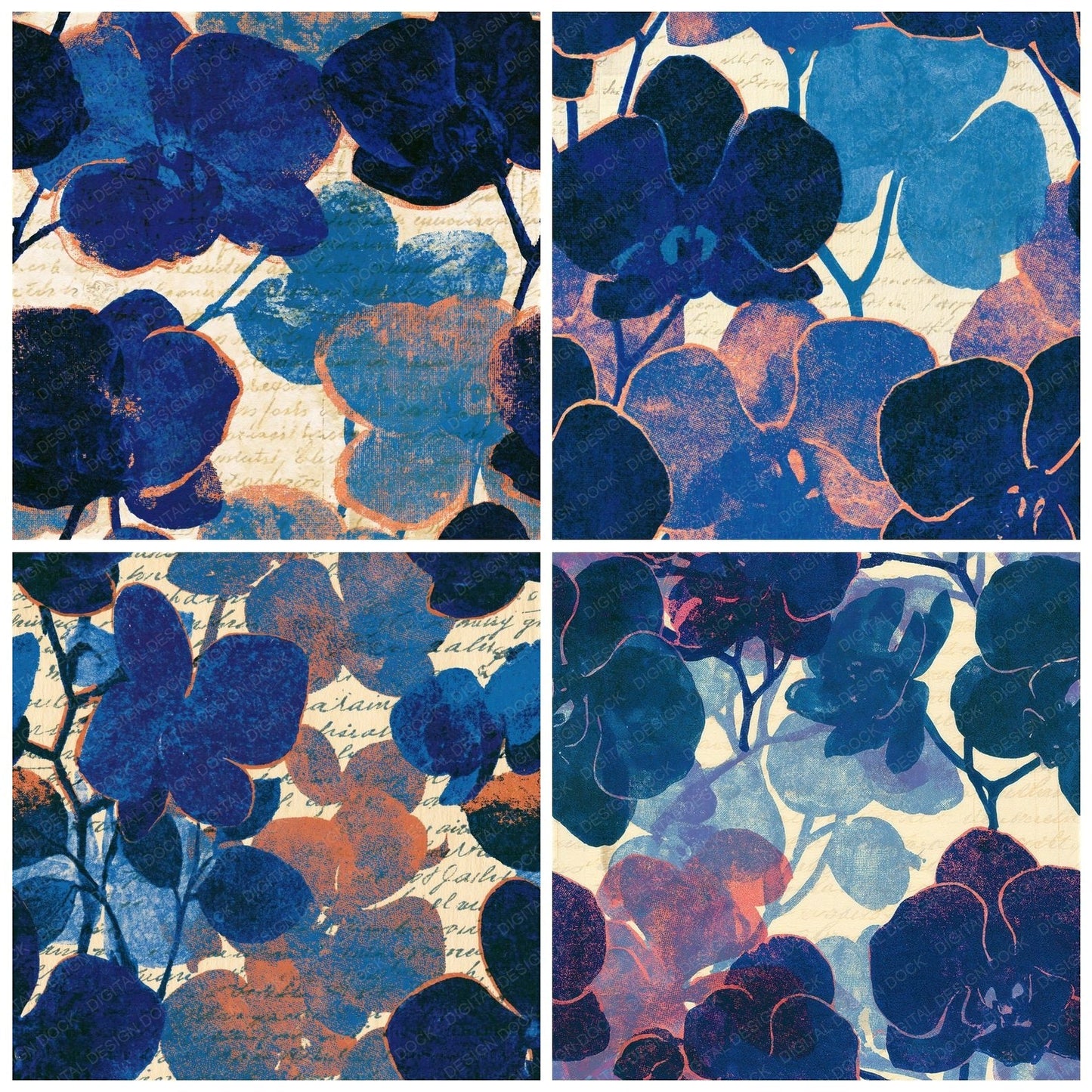 Risograph Orchids Denim Navy Seamless Digital Paper Pack (DDD015595)