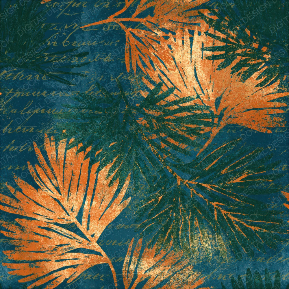 Woodblock Moss Teal Saffron Seamless Digital Paper Pack (DDD015601)