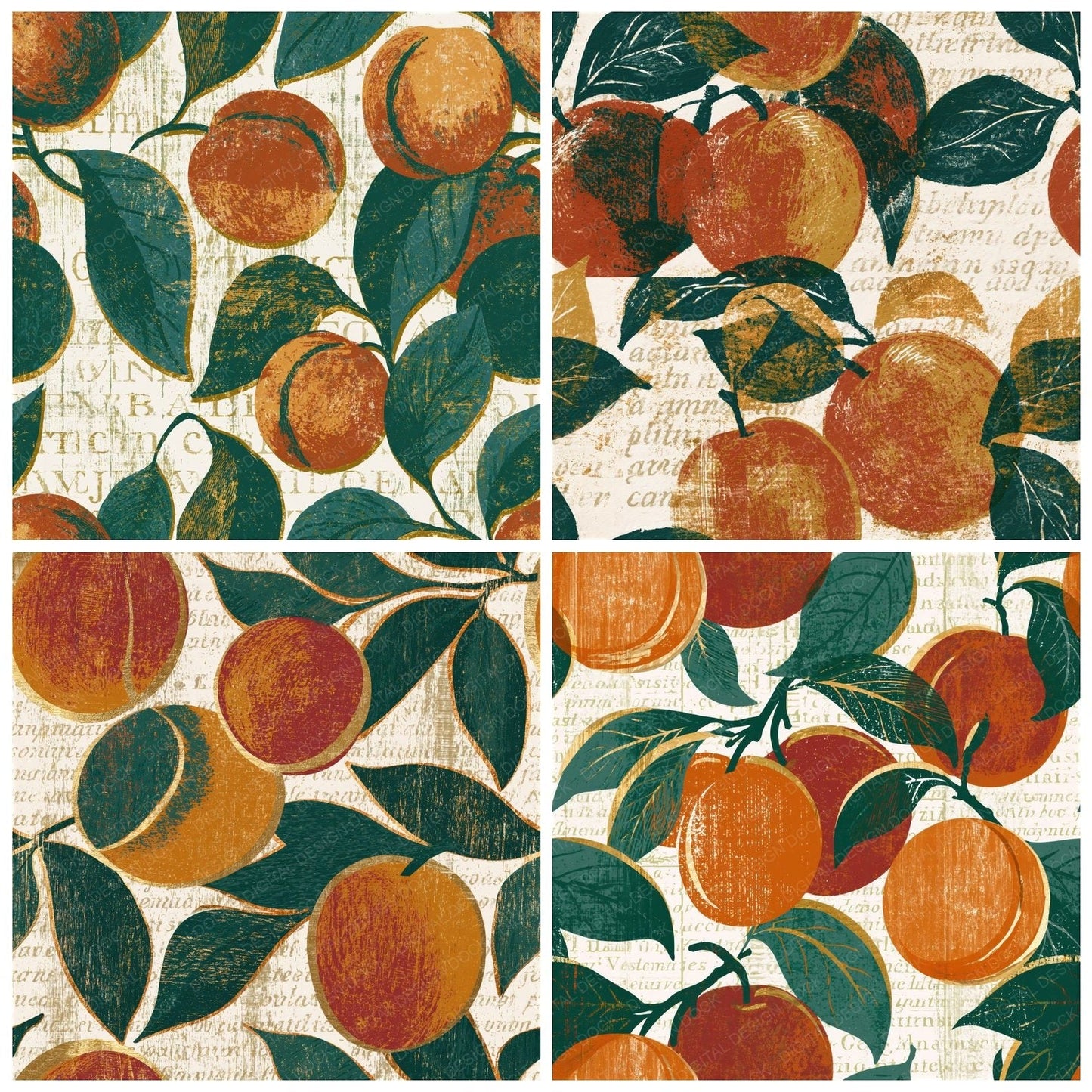 Woodcut Plums Rust Ochre Seamless Digital Paper Pack (DDD015603)