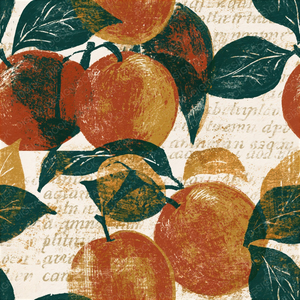 Woodcut Plums Rust Ochre Seamless Digital Paper Pack (DDD015603)