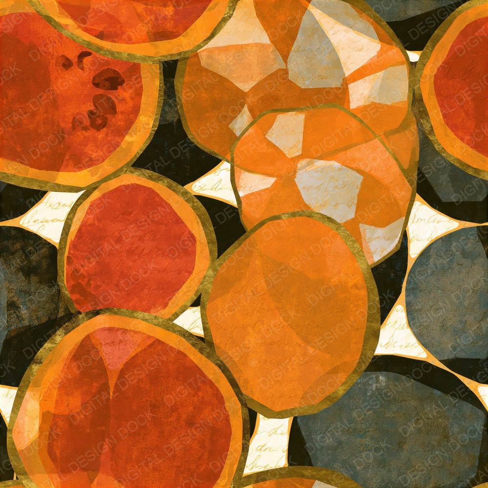 Single Layered Tropical Fruit Amber Cream Seamless digital paper shown full size