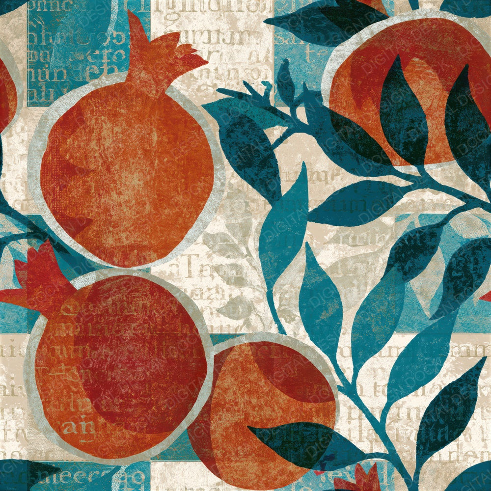 Lithograph Pomegranate Rust Turquoise Seamless Digital Paper Pack (DDD015610)