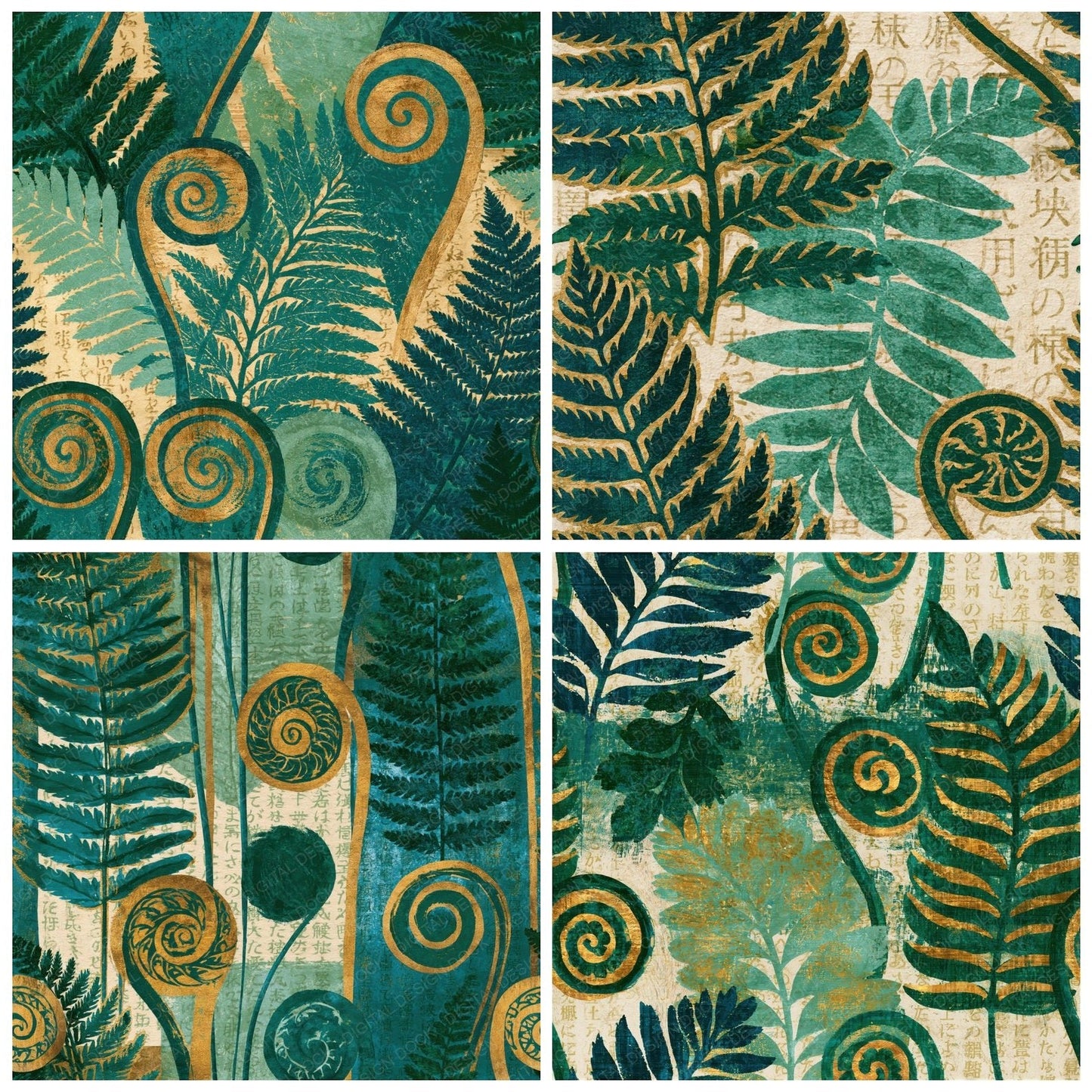 Naturalist Fiddlehead Fern Mint Seamless Digital Paper Pack (DDD015613)